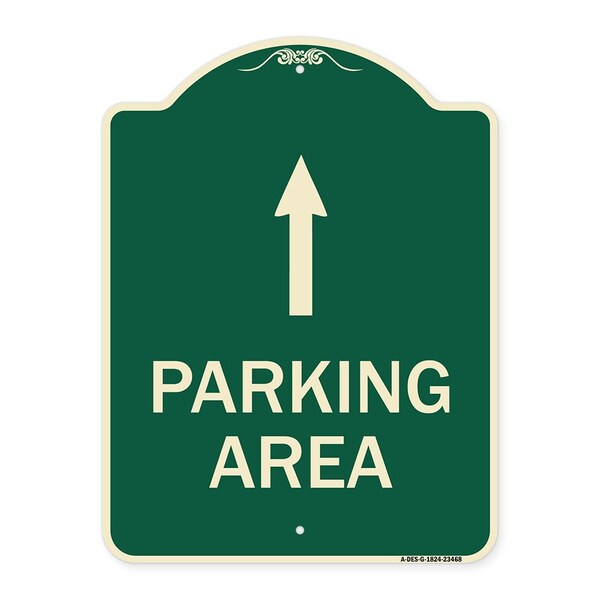 Parking Area with Ahead Arrow Heavy-Gauge Aluminum Architectural Sign, 24" x 18", G-1824-23468